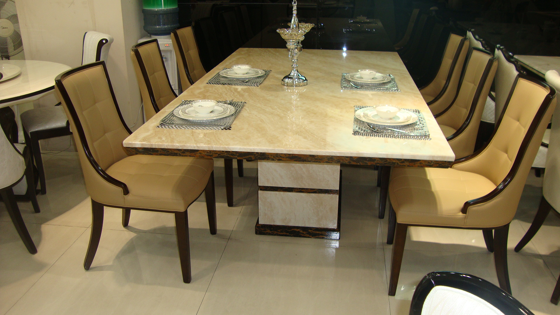 Asana Marble Dining Table with 8 Chairs | Marble King